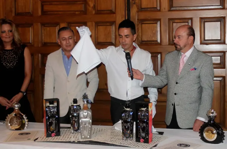 Fernando Altamirano unveiling the world's most expensive mezcal bottle