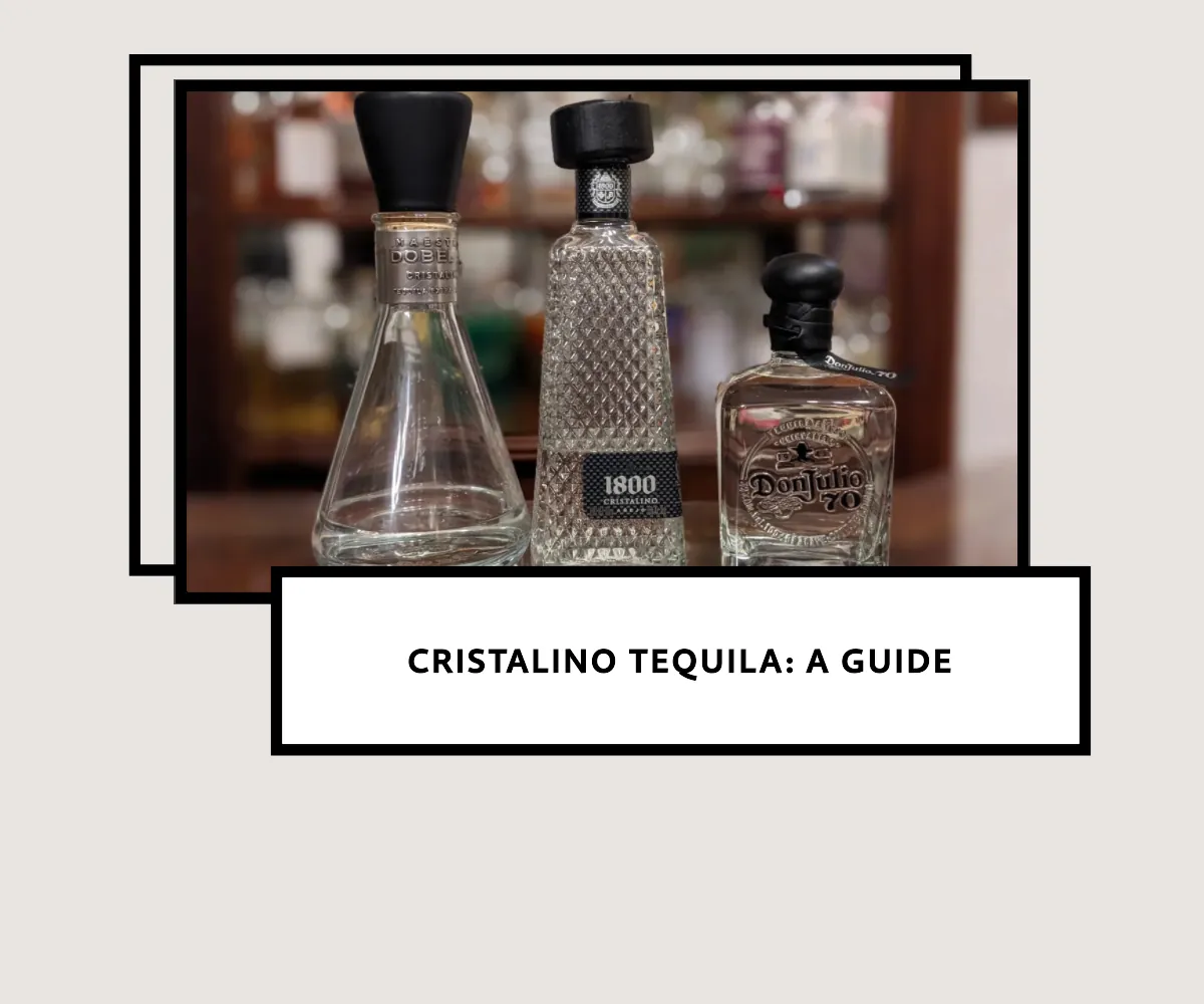 Three bottles of cristalino tequila on a bar with the text Cristalino Tequila: A Guide