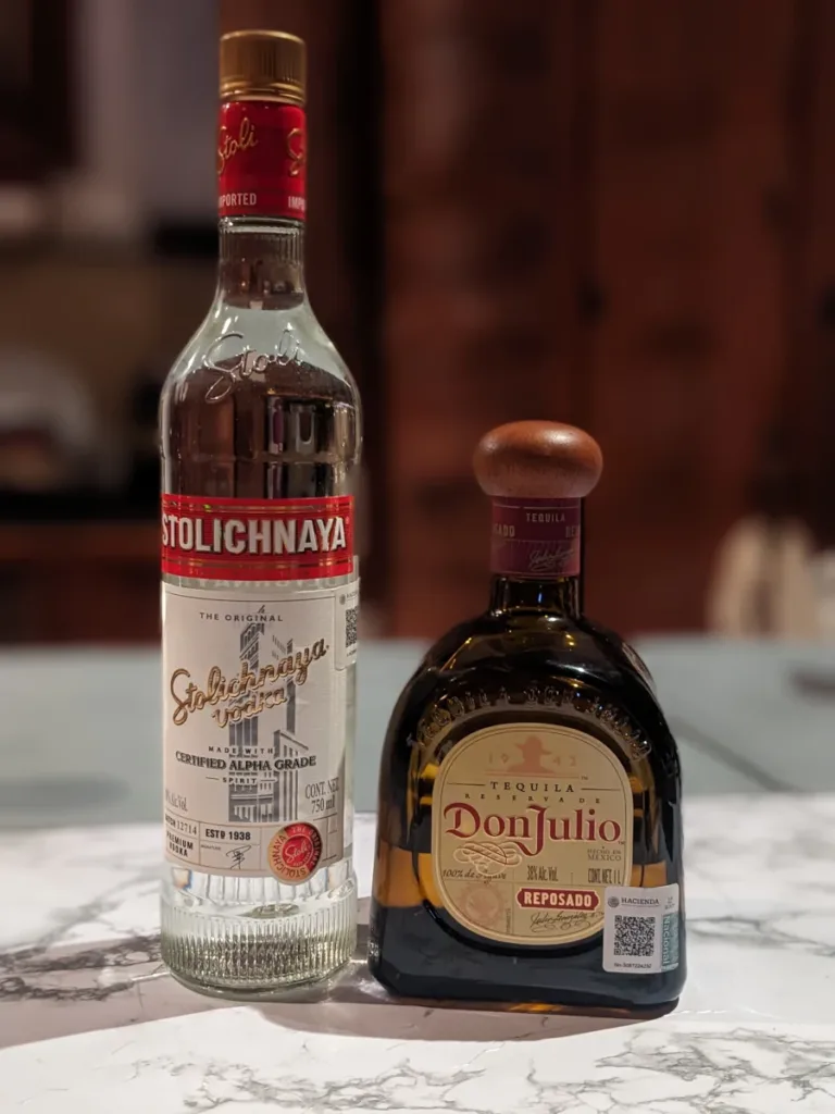 Tequila vs vodka bottles