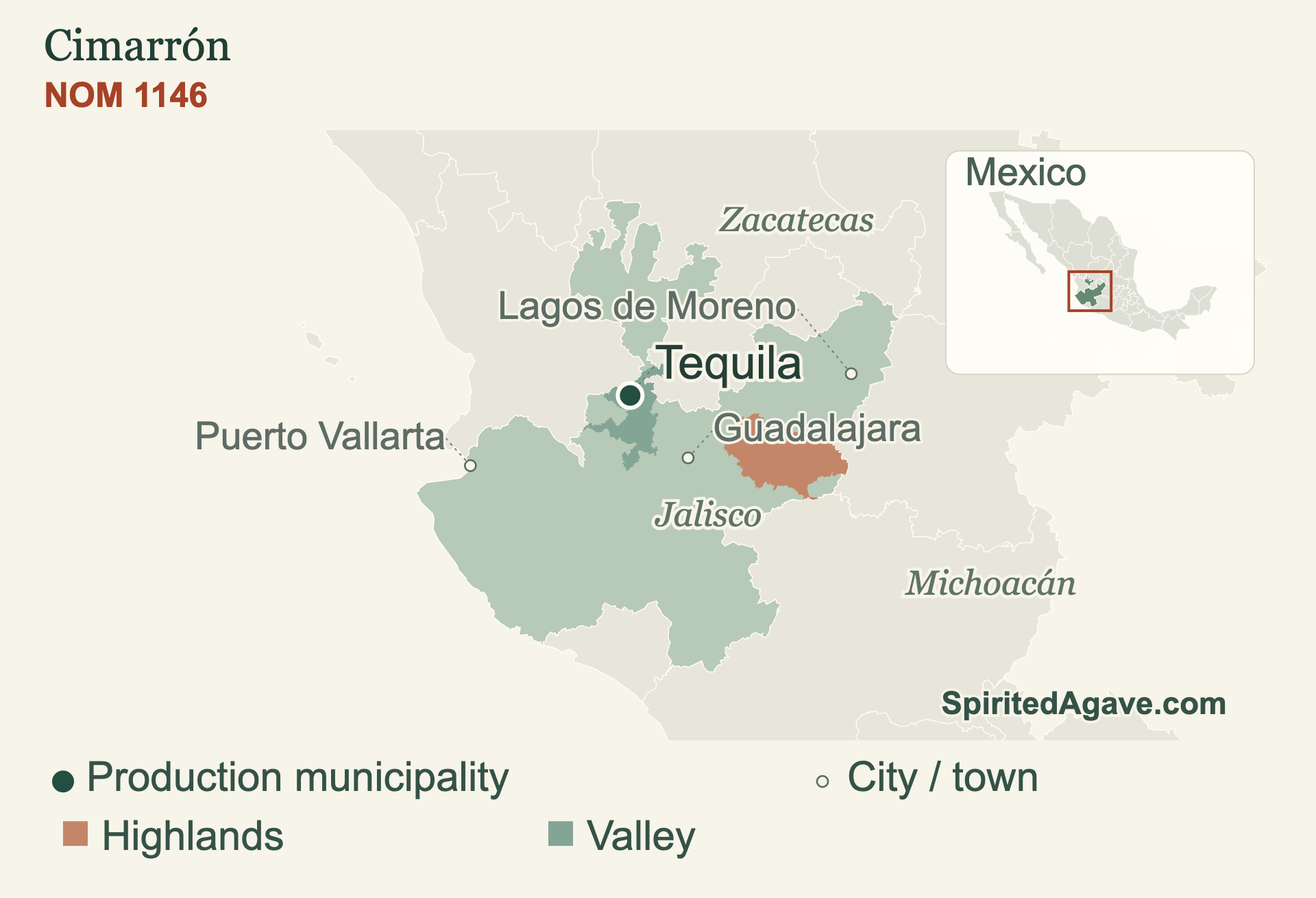 Cimarrón production geography: Tequila