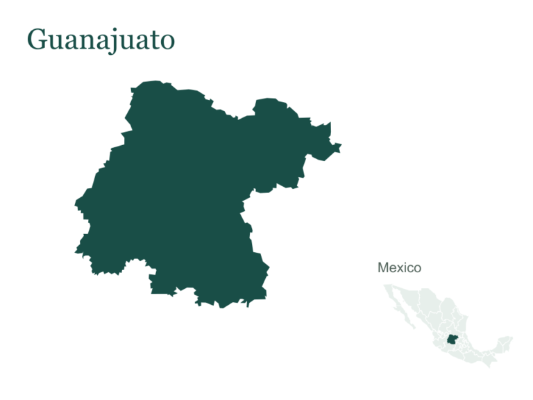 Guanajuato outline and location within Mexico
