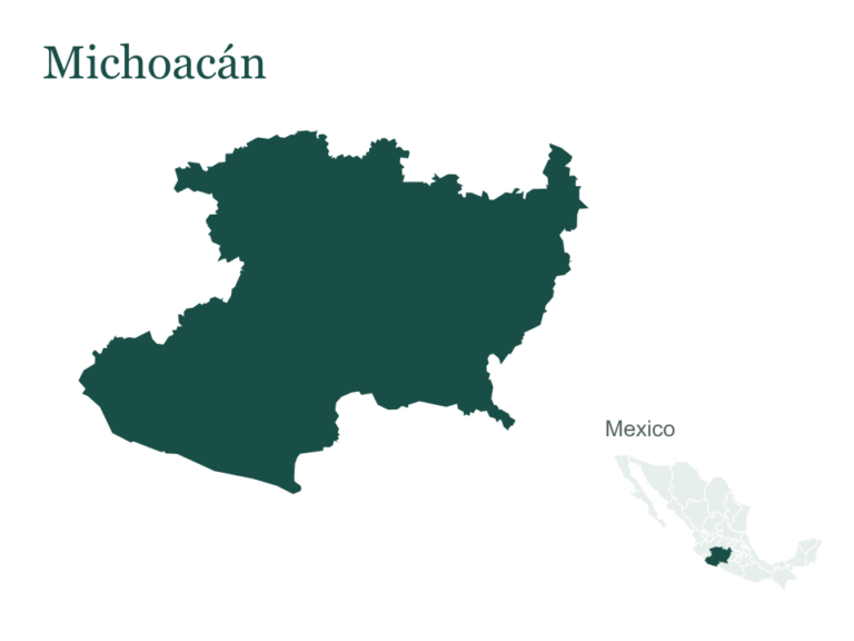 Michoacán outline and location within Mexico