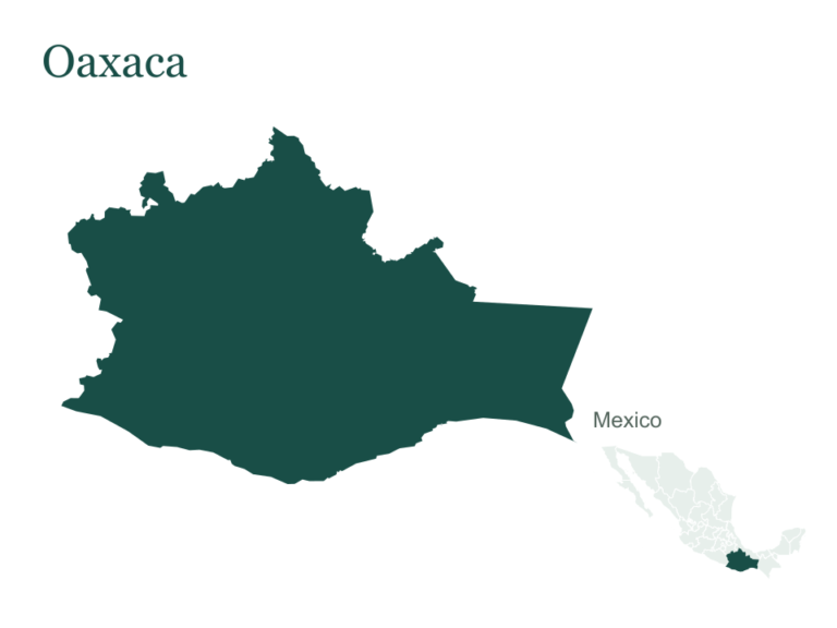 Oaxaca outline and location within Mexico