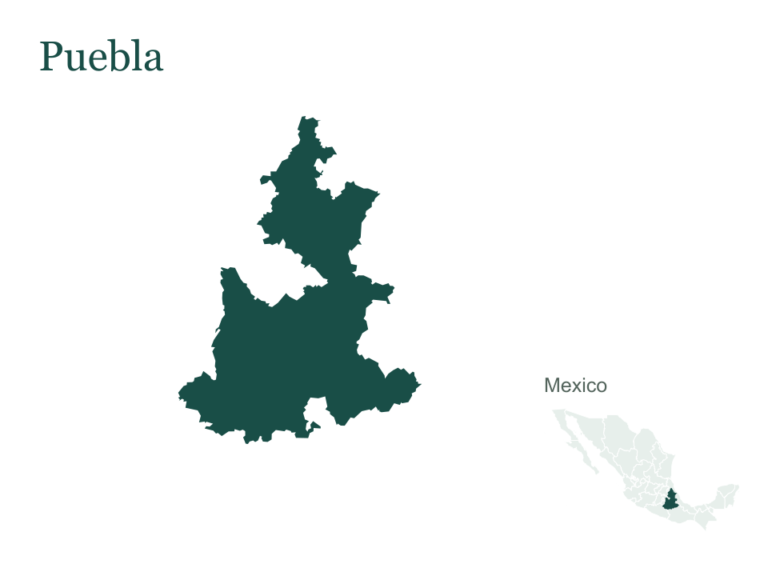 Puebla outline and location within Mexico