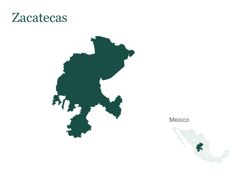 Zacatecas outline and location within Mexico